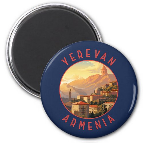 Yerevan Armenia Retro Distressed Circle Magnet