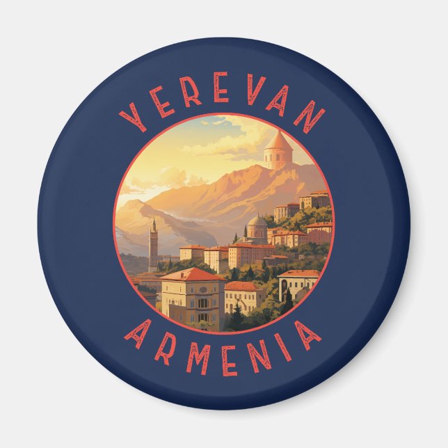 Yerevan Armenia Retro Distressed Circle Magnet (Front)