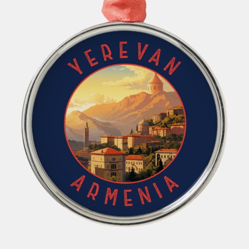 Yerevan Armenia Retro Distressed Circle Metal Ornament