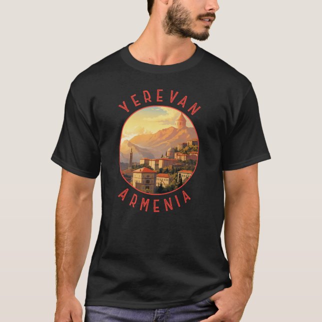 Yerevan Armenia Retro Distressed Circle T-Shirt (Front)