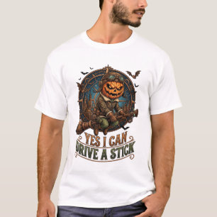 Yes Can Drive Stick Pumpkin Aviator Broom T-Shirt