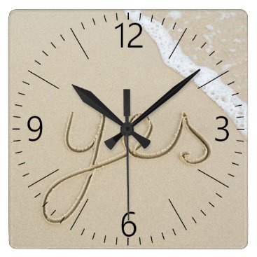 Yes carved word on the beach sand square wall clock Yes carved word on the beach sand square wall clock