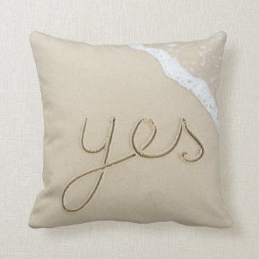 Yes carved word on the beach sand throw pillow Yes carved word on the beach sand throw pillow