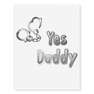 Yes, Daddy? Kinky quote with cuffs, silver, grey Temporary Tattoos