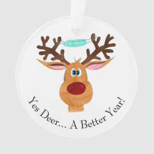 Yes Deer Rudolph Face Masked Reindeer Ornament