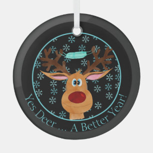 Yes Deer ... Rudolph the Face Masked Reindeer Glass Ornament
