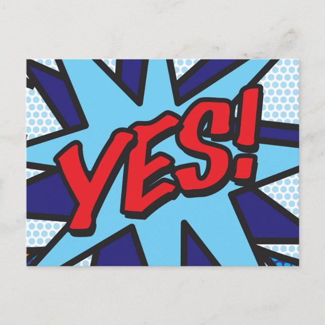 YES Fun Retro Comic Book Pop Art Announcement Postcard (Front)