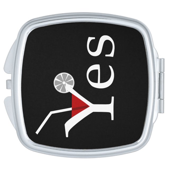 Yes funny stylized text black background makeup mirror (Side)