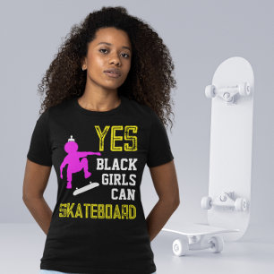 YES GIRLS CAN SKATEBOARD Afro Skater Girl T-Shirt