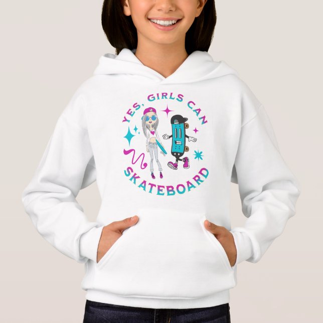 Yes Girls Can Skateboard Skateboarder Skater Women Hoodie (Front)