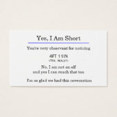 "Yes, I am short" card (Front)