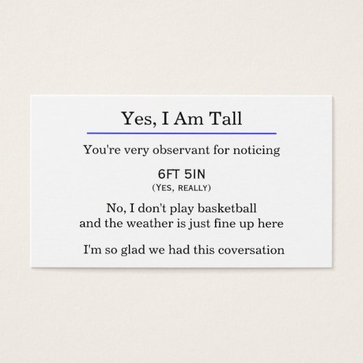 "Yes, I am tall" card (Front)