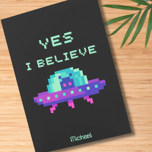Yes I Believe Alien Flying UFO Spaceship Pixel Art Pocket Folder