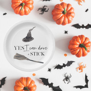 Yes I Can Drive A Stick Fun Happy Halloween Paper Plates