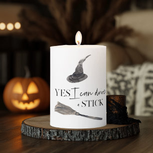 Yes I Can Drive A Stick Fun   Happy Halloween Pillar Candle