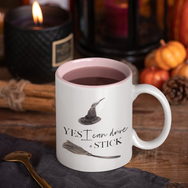 Yes I Can Drive A Stick Fun | Happy Halloween Two-Tone Coffee Mug (Creator Uploaded)