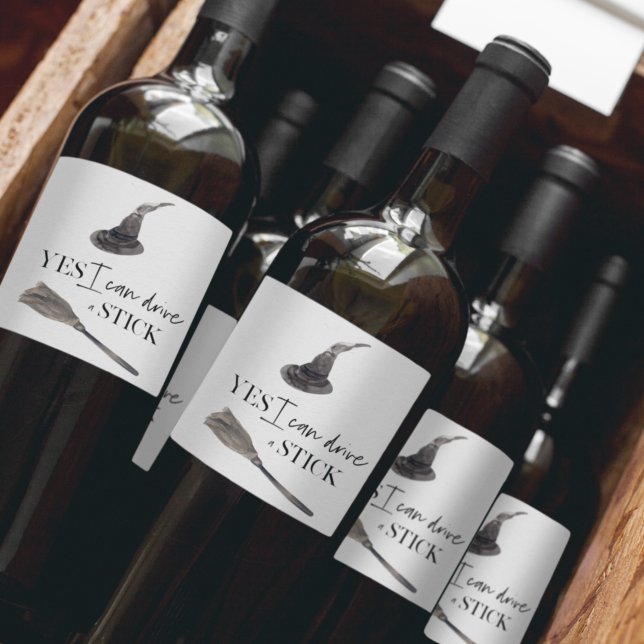 Yes I Can Drive A Stick Fun | Happy Halloween Wine Label (Creator Uploaded)