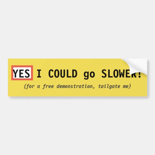 Yes I COULD go SLOWER Bumper Sticker