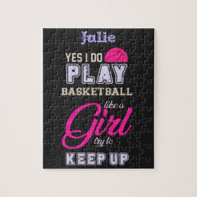 Yes I Do Play Basketball Like A Girl Pink Purple   Jigsaw Puzzle (Vertical)