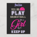 Yes I Do Play Basketball Like A Girl Pink Purple   Postcard