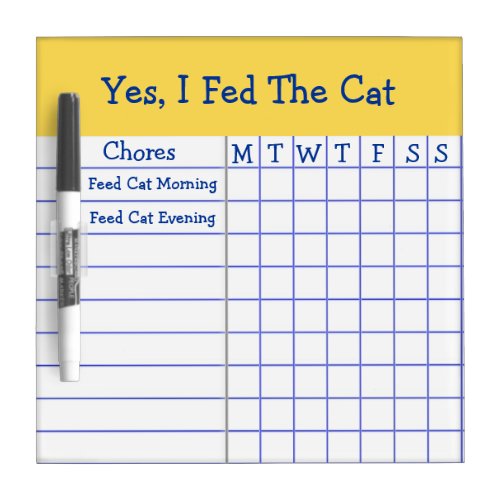 Yes I Fed The Cat Dog Kids Weekly Chore Check List Dry Erase Board