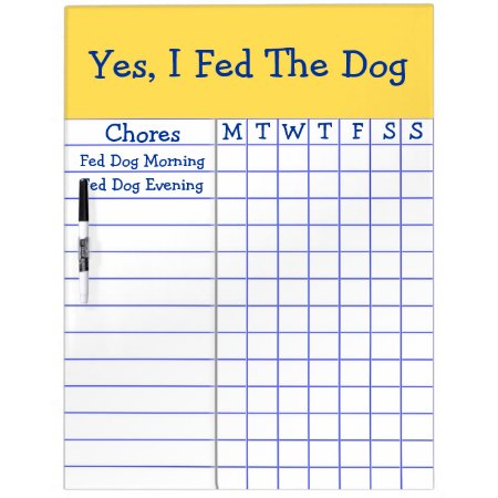 Yes I Fed The Dog Kids Weekly Chores Check List Lg Dry Erase Board