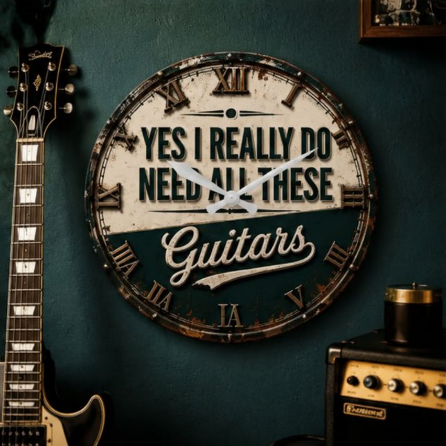Yes I Really Do Need All These Guitars Large Clock (Creator Uploaded)