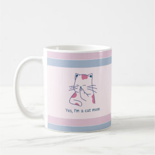 Yes, I'm a Cat Mom Pink & Blue Striped Coffee Mug