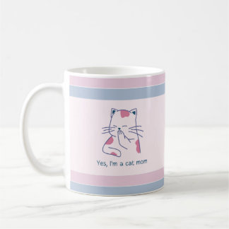 Yes, I'm a Cat Mom Pink & Blue Striped Coffee Mug