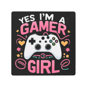Yes I'm A Gamer Girl: Pink & White Controller Metal Print