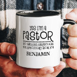 Yes I'm A Pastor Funny Religious Custom Name Mug<br><div class="desc">Start your day with humor and faith with this customizable "Yes I'm A Pastor" mug. Featuring the witty phrase, "No, that last sermon was not specifically about you, " this design is perfect for pastors who enjoy a lighthearted take on their calling. Personalize the mug with a name to make...</div>