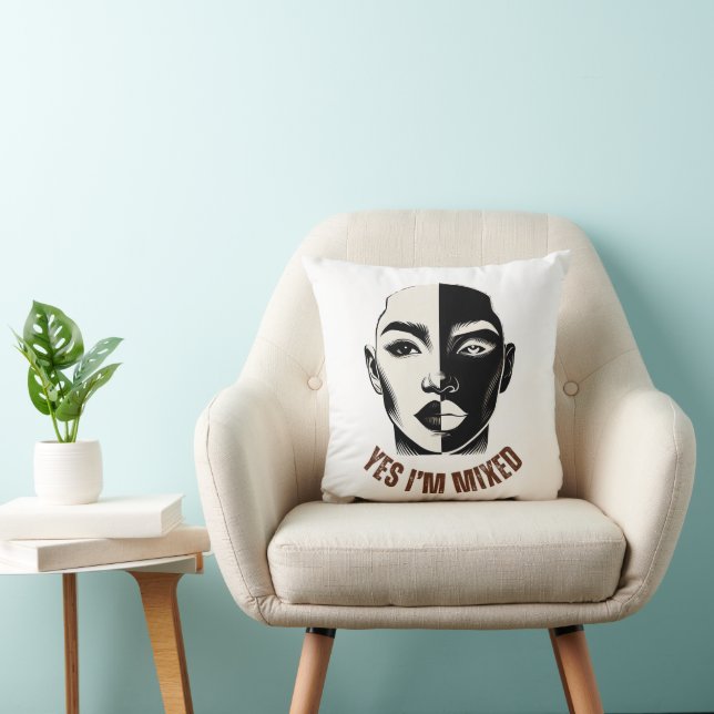 YES I'M MIXED Diversity Face Throw Pillow (Chair)