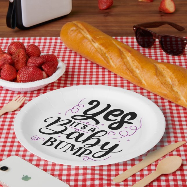 Yes It's A Baby Bump - Pregnancy Announcement Paper Plates (Picnic)