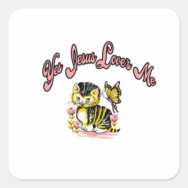 Yes Jesus Loves me cute Kitten Square Sticker (Front)