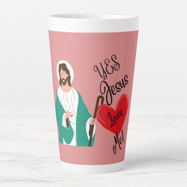 "Yes, Jesus Loves Me" Pink Large Latte Mug  (Front)