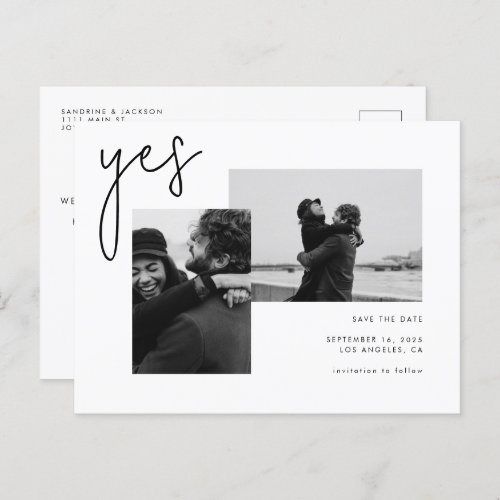 Yes Modern Black White Calligraphy Photo Wedding S Announcement Postcard