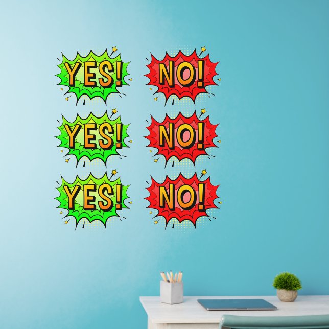 Yes! No!,  3 of each,  Pop Art Design on  36" Wall Decal (Home Office)