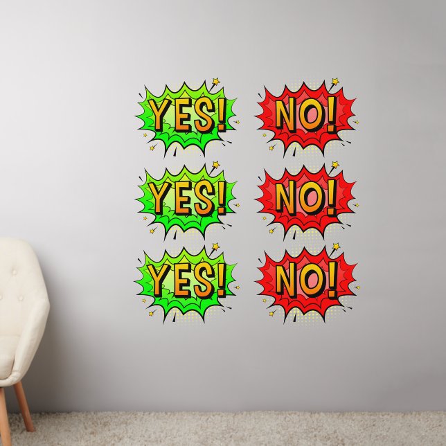 Yes! No!,  3 of each,  Pop Art Design on  50" Wall Decal (Living Room 2)