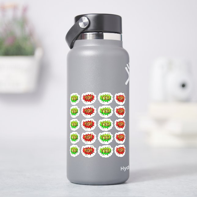 Yes No Pop Art Yellow Red Green Bursts on 4" Vinyl Sticker (HydroFlask)