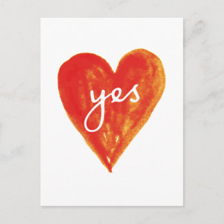 yes, red heart with text postcard