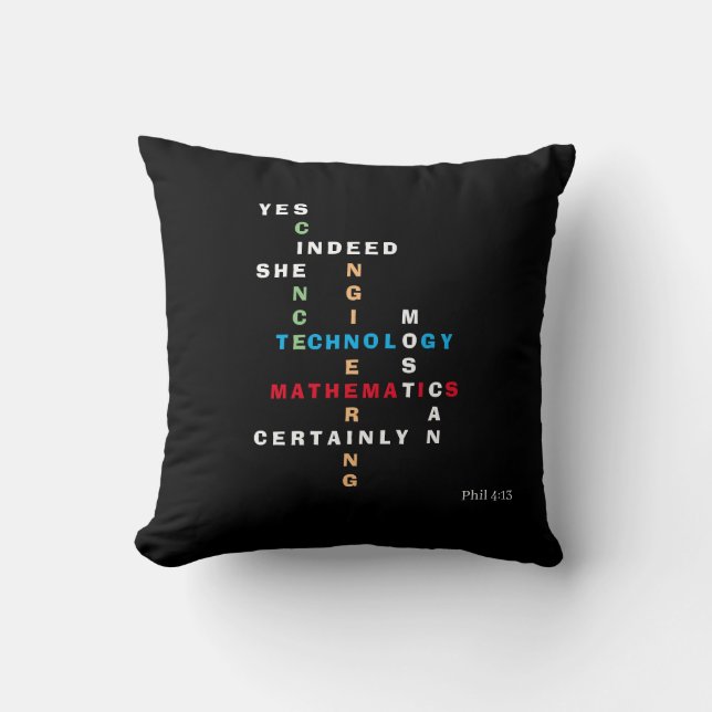 YES SHE CAN Motivational STEM Throw Pillow (Front)