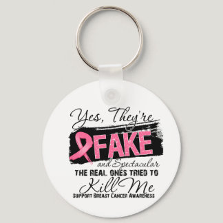 Yes Theyre Fake and Spectacular - Breast Cancer Keychain