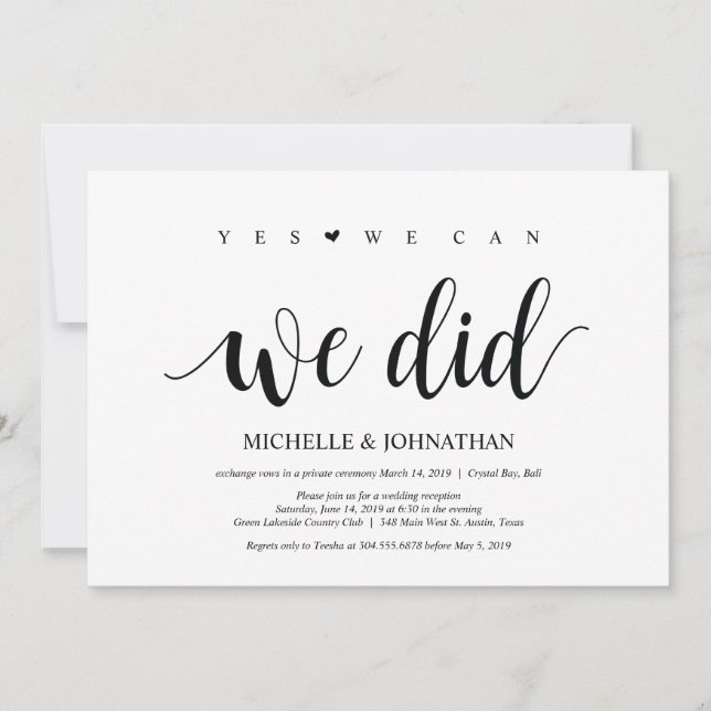Yes, we can we did Wedding Elopement Invites (Front)