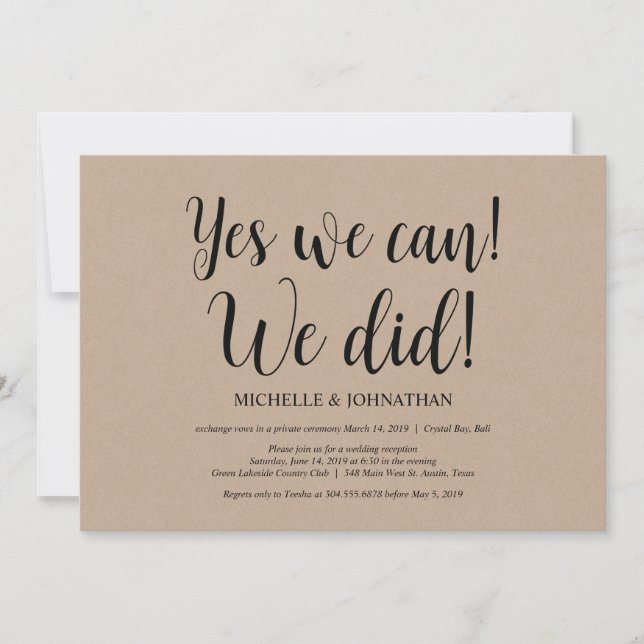 Yes we can we did Wedding Elopement Invites (Front)