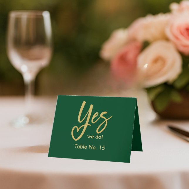 Yes We Do emerald green Gold wedding table number (Creator Uploaded)