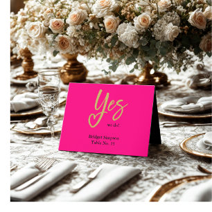 Yes We Do Hot Pink Gold Wedding guest card