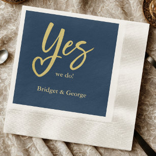 Yes We Do navy blue Gold wedding Napkins