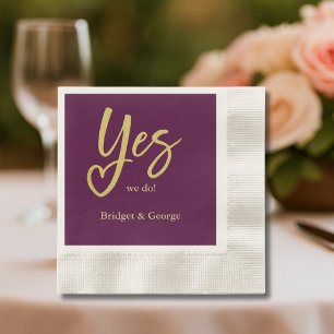 Yes We Do plum Gold wedding Napkins