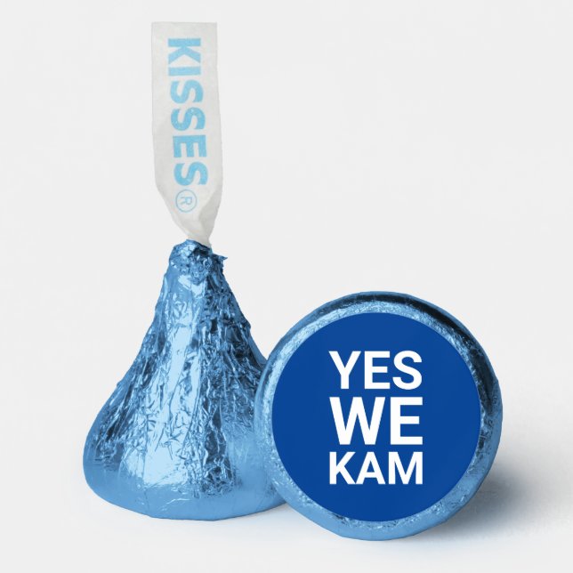Yes We Kam funny modern typography white blue Hershey®'s Kisses® (Front)