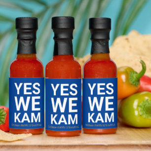 Yes We Kam funny modern typography white blue Hot Sauces